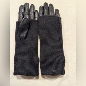Allsaints long knit cuff leather gloves, women, size M, black